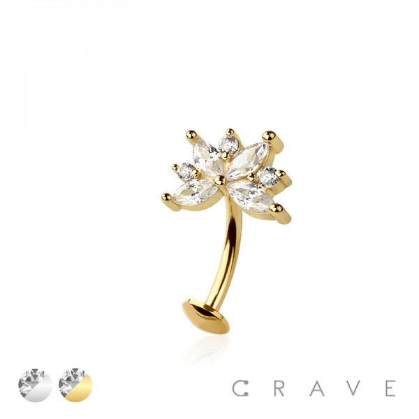 MULTI CZ MARQUISE FLOWER TOP 316L SURGICAL STEEL THREADLESS FLOATING BELLY BUTTON RING